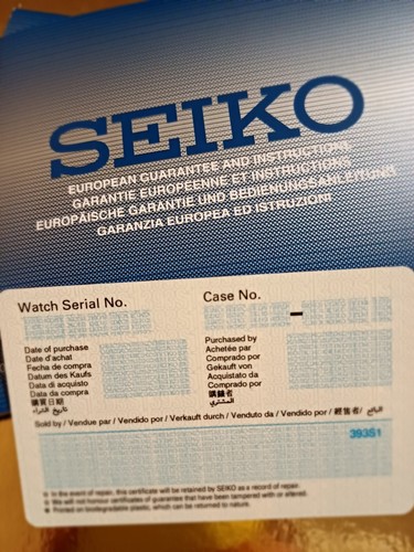 Seiko libretto garanzia